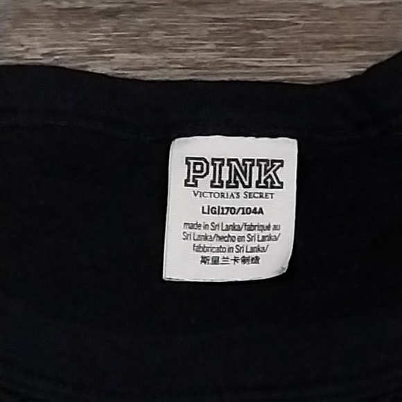 Pink Victoria's Secret Campus Crew Mesh Logo Sweatshirt Size L Womens Black Top - Picture 5 of 9